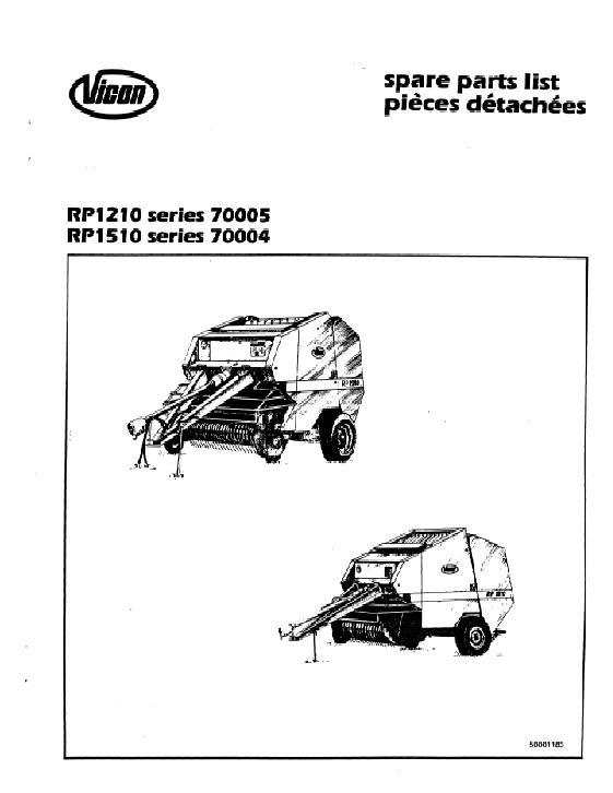AGCO RP1210 (series 70005) RP1510 (series 70004) Round Baler Parts Book 50001183 English