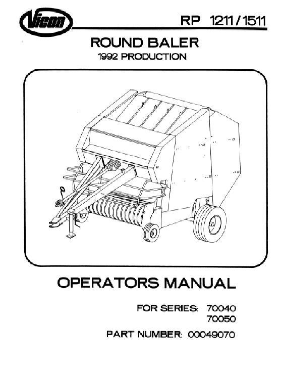 AGCO RP1211 Series (70040, 50) RP1511 Series (70040, 50) Baler Operator Manual 49070 English