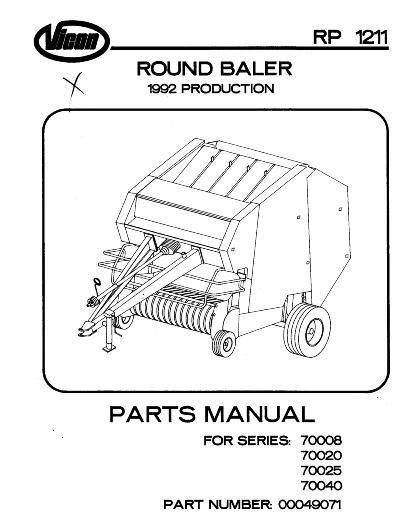AGCO RP1211 Series Round Baler (70008, 20, 25, 40) Parts Book 49071 English