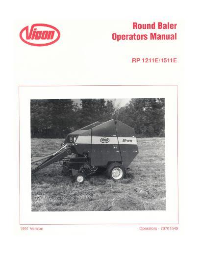 AGCO RP1211E RP1511E Round Baler (1991) Operator Manual 79701549 English