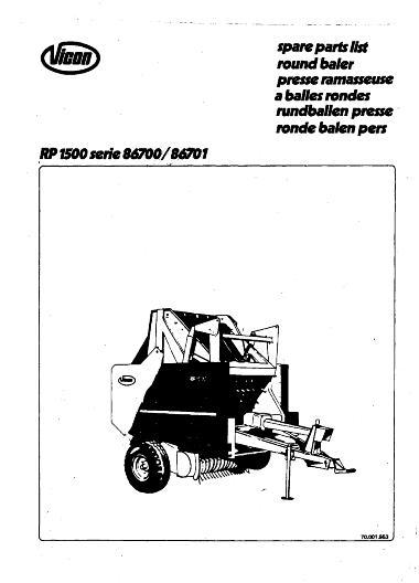 AGCO RP1500 Series Round Baler (86700 86701) Parts Book 70001953 Multiple