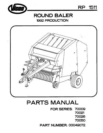 AGCO RP1511 Series Round Baler (70009, 21, 26, 50) Parts Book 49072 English