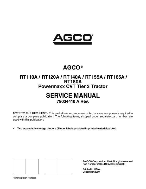 AGCO RT A Series Tractor (Powermaxx CVT, tier 3) (packet) Service Manual 79034410A English