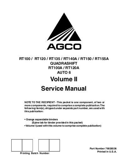 AGCO RT RT A Series Tractor (Quadrashift, Auto 6, volume 2) (packet) Service Manual 79026536 English