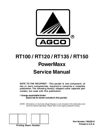 AGCO RT100 RT120 RT135 RT150 Tractor (PowerMaxx CVT) (packet) Service Manual 79023015 English