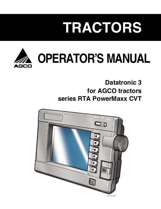 AGCO RT100A Series Tractor Datatronic 3 (display, PowerMaxx CVT) Operator Manual 4315250M1 English