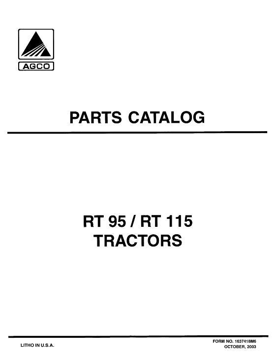 AGCO RT115 RT95 Tractor Parts Book 1637418M6 English