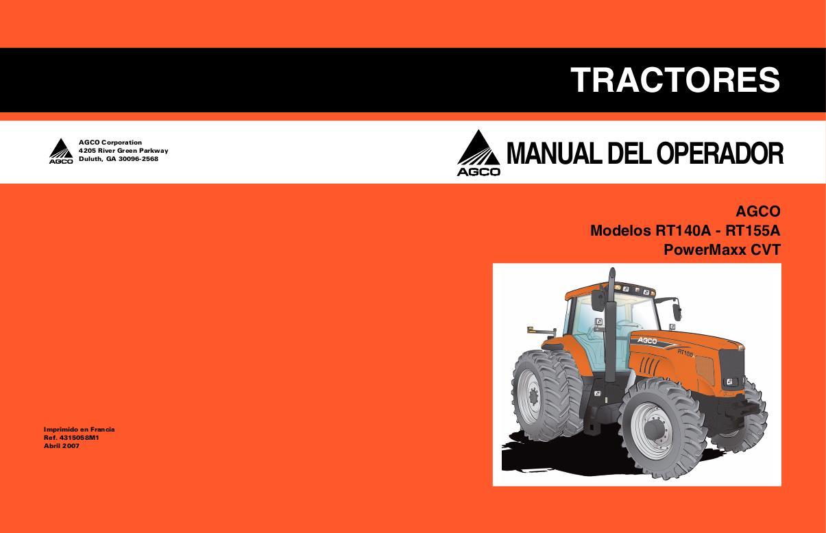 AGCO RT140A RT155A Tractor (PowerMaxx CVT, tier 3) Operator Manual 4315058M1 Spanish