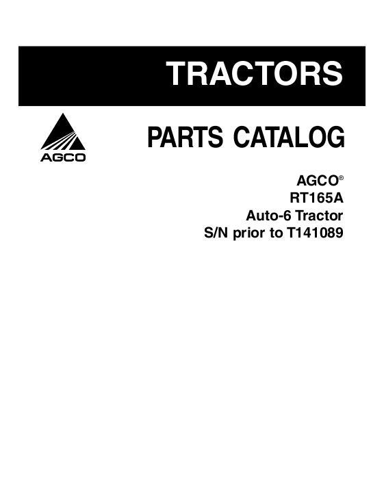 AGCO RT165A Tractor (auto 6, tier 3, eff sn R180056 - T141089) Parts Book 3906078M4 English