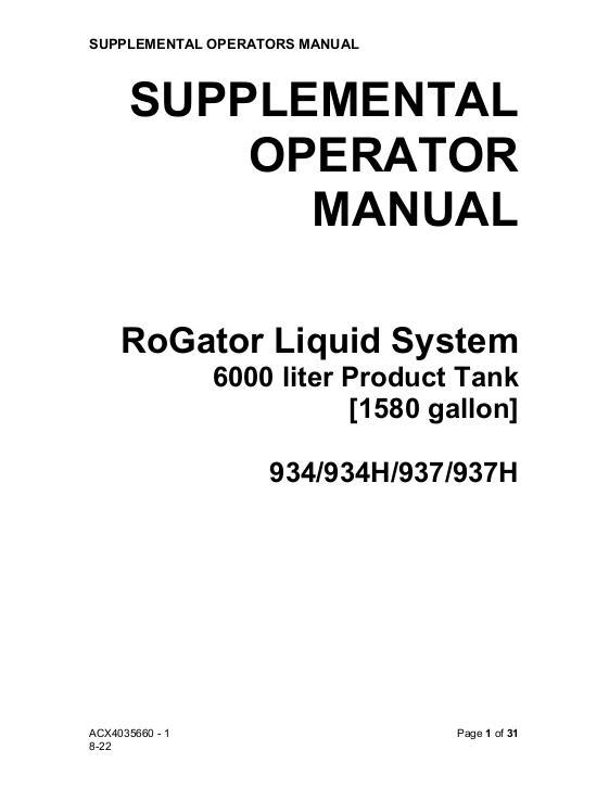 AGCO RoGator Liquid System 6000 Liter Operator Manual ACX4035660 English
