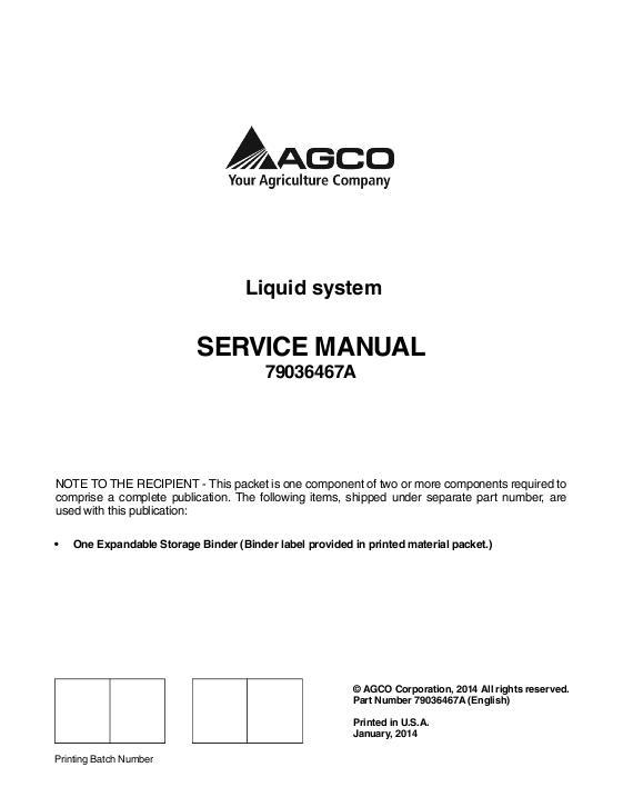 AGCO RoGator Liquid System (packet) Service Manual 79036467A English