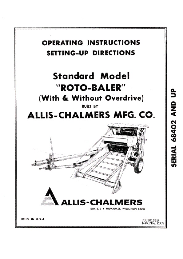 AGCO Roto-Baler (prior sn 74902) Operator Manual 70828161B English