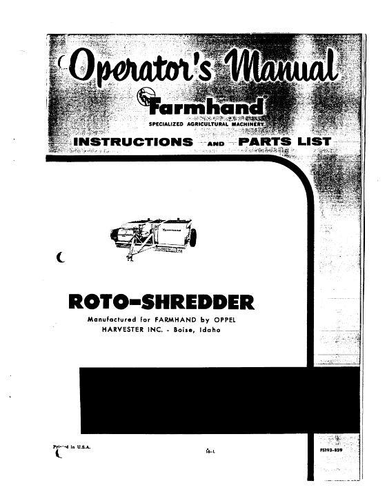 AGCO Roto-Shredder (Oppel, 1959) Operator Manual FS193859 English