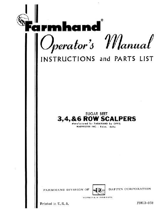 AGCO Row Scalper (1958) Operator Manual FS613958 English