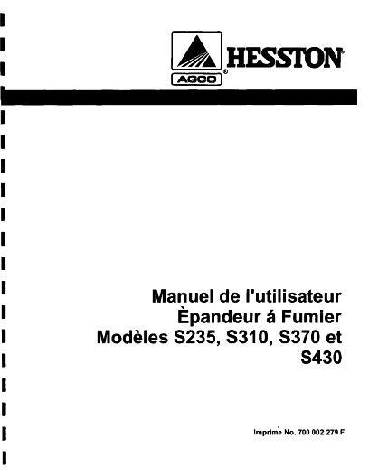 AGCO S235 S270 S310 S430 Manure Spreader (1989) Operator Manual 700002297F French