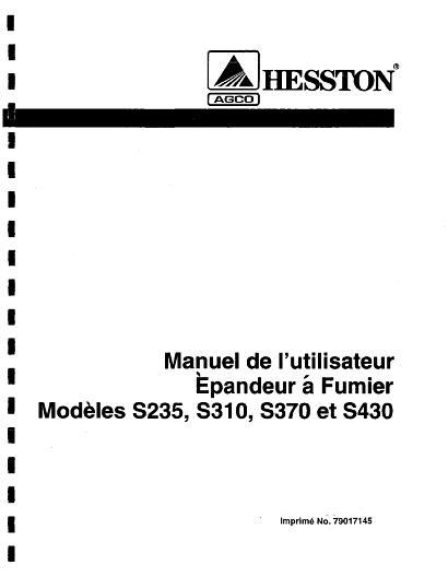 AGCO S235 S310 S370 S430 Manure Spreader Operator Manual 79017145 French