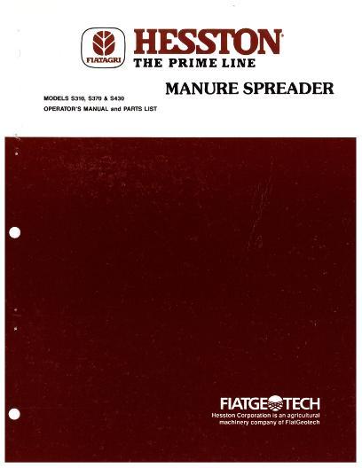 AGCO S310 S370 S430 Manure Spreader (1991) Operator Manual 700003024 English