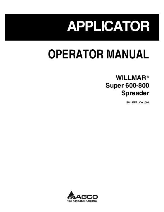 AGCO S600 S-600 S800 S-800 Spreader Operator Manual WR330546G English