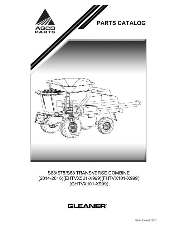 AGCO S68 S78 S88 Combine Parts Book 79036207H English