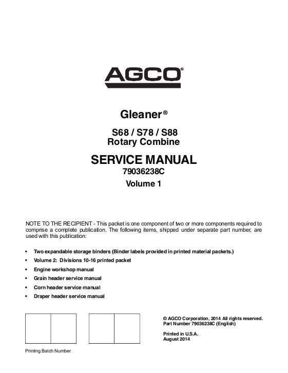 AGCO S68 S78 S88 Combine (packet) Service Manual 79036238C English