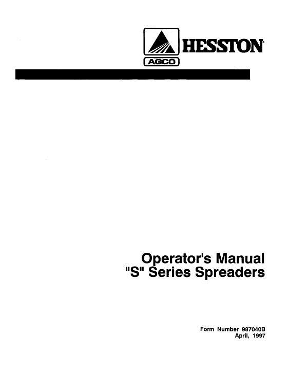 AGCO S90 S150 S180 S220 S260 S320 S390 S431 Spreader (prior sn 259255) Operator Manual 987040B English