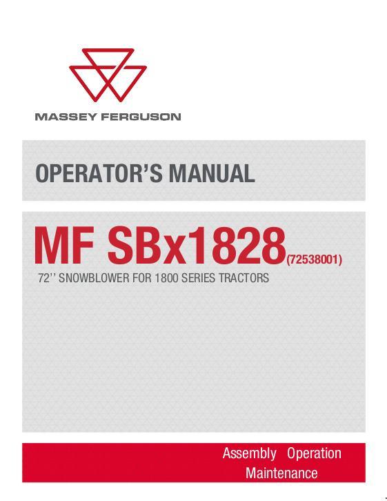 AGCO SBx1828 Snow Blower (72`) (requires subframe) Operator Manual ACT0082020 English