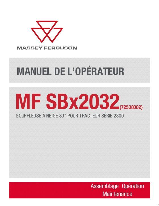 AGCO SBx2032 Snow Blower (80`) (requires subframe) Operator Manual ACT0082050 French