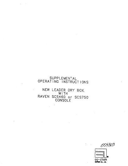 AGCO SCS460 SCS750 Raven (New Leader dry box) Operator Manual AG054303 English