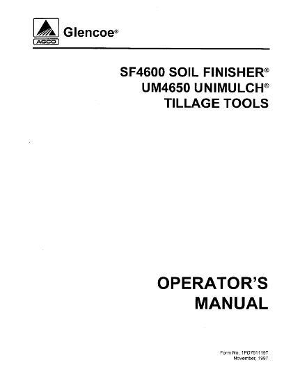AGCO SF4600 Soil Finisher UM4650 Unimulch (1997) Operator Manual 1PD7611197 English