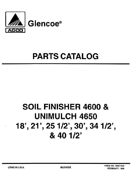 AGCO SF4600 Soil Finisher UM4650 Unimulch (1997) Parts Book 79017520 English