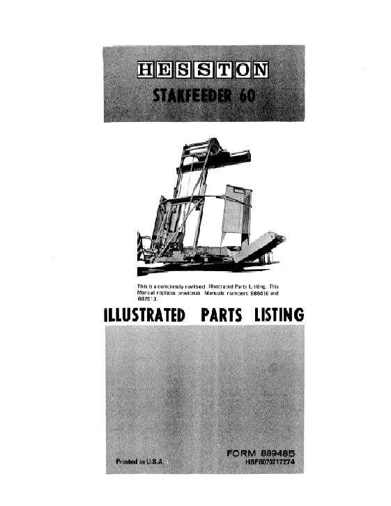 AGCO SF60 StakFeeder (1971 - 1 2 & 1973 - 74) Parts Book 889485 English