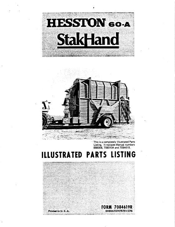 AGCO SH60A Stakhand (prior sn 18100) Parts Book 7084619R English