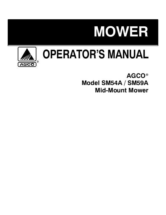 AGCO SM54A SM59A Mid-Mount Mower Operator Manual 79023370A English
