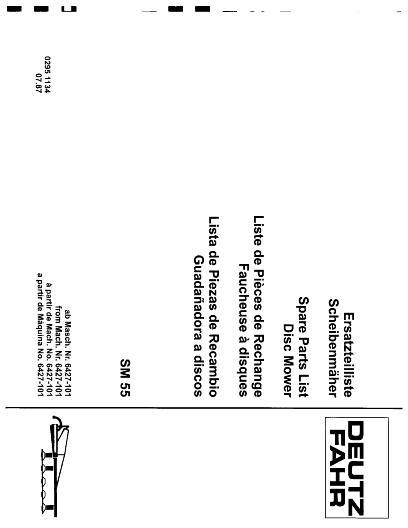 AGCO SM55 Disc Mower Parts Book 2951134 English