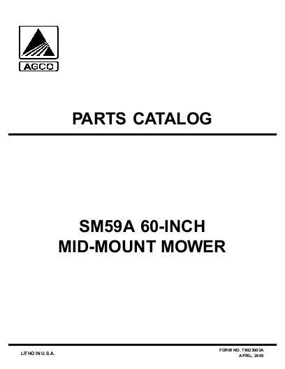 AGCO SM59A Mid-Mount Mower Parts Book 79023603A English