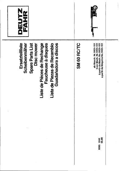 AGCO SM60 Disc Mower Parts Book 2951240 English