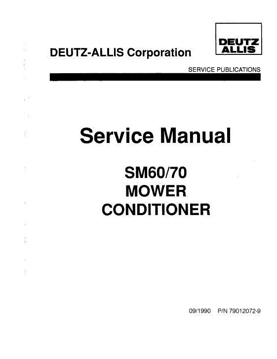AGCO SM60 SM70 Disc Mower (RC TC) Service Manual 79012072 English