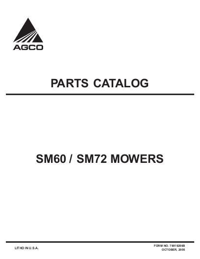 AGCO SM60 SM72 Mid-Mount Mower Parts Book 79019286B English