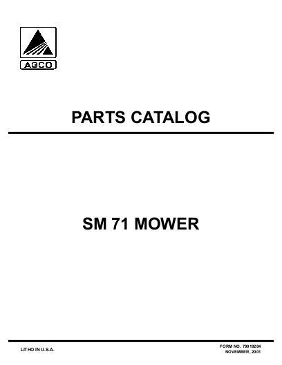 AGCO SM71 Mid-Mount Mower Parts Book 79019284 English