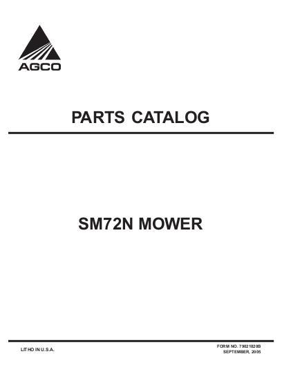 AGCO SM72N Mid-Mount Mower Parts Book 79021820B English
