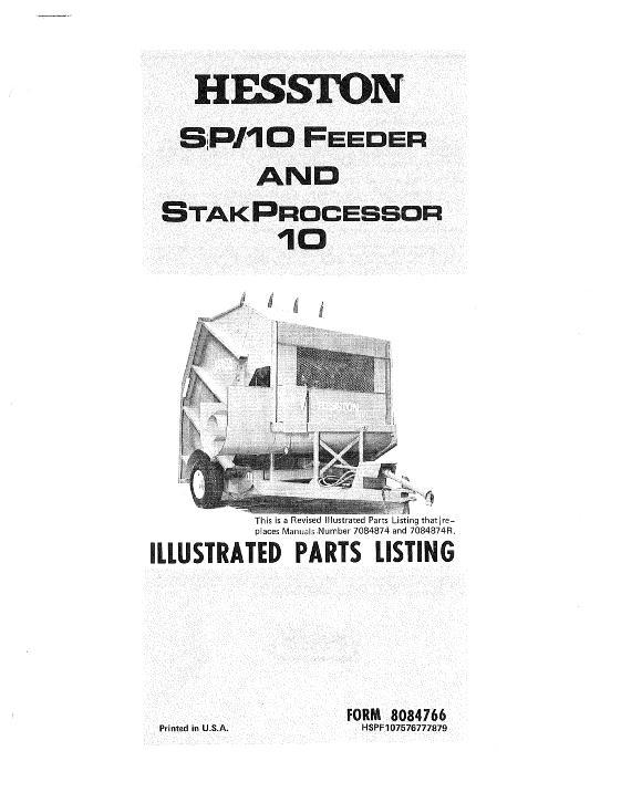 AGCO SP 10 Feeder 10 StakProcessor Parts Book 8084766 English