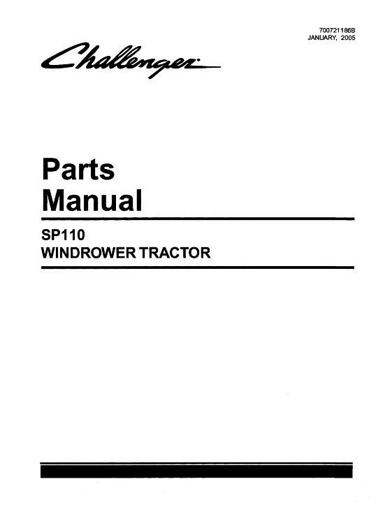 AGCO SP110 Windrower Tractor Parts Book 700721186B English