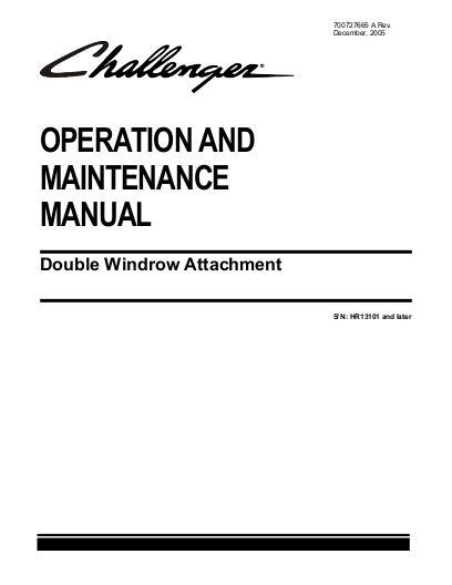 AGCO SP115B SP185B Double Windrow (attachment, eff sn HR13101) Operator Manual 700727665A English