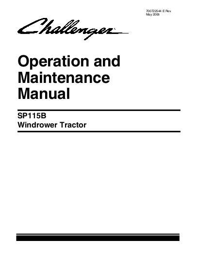 AGCO SP115B Windrower Tractor Operator Manual 700722544E English