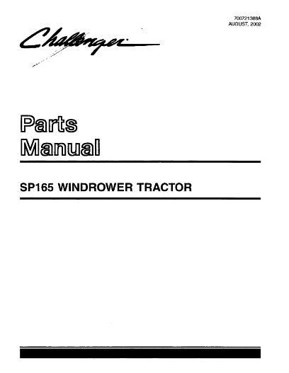 AGCO SP165 Windrower Tractor Parts Book 700721388A English