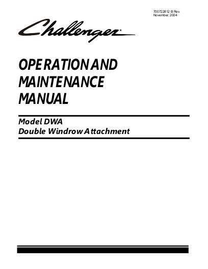 AGCO SP185B Double Windrow (attachment, sn prior HR13101) Operator Manual 700722812B English