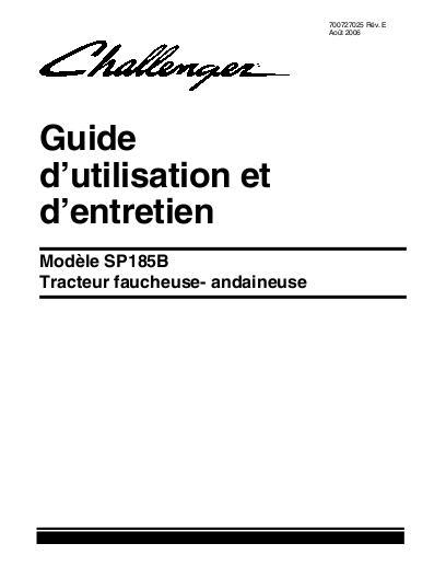 AGCO SP185B Windrower Tractor Operator Manual 700727025E French