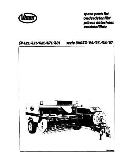 AGCO SP421 SP451 SP461 SP471 SP481 84023 24 25 26 27 Series Parts Book 70001880 English