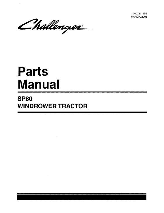 AGCO SP80 Windrower Tractor Parts Book 700721189B English