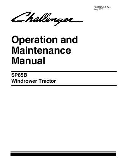 AGCO SP85B Windrower Tractor Operator Manual 700722545E English